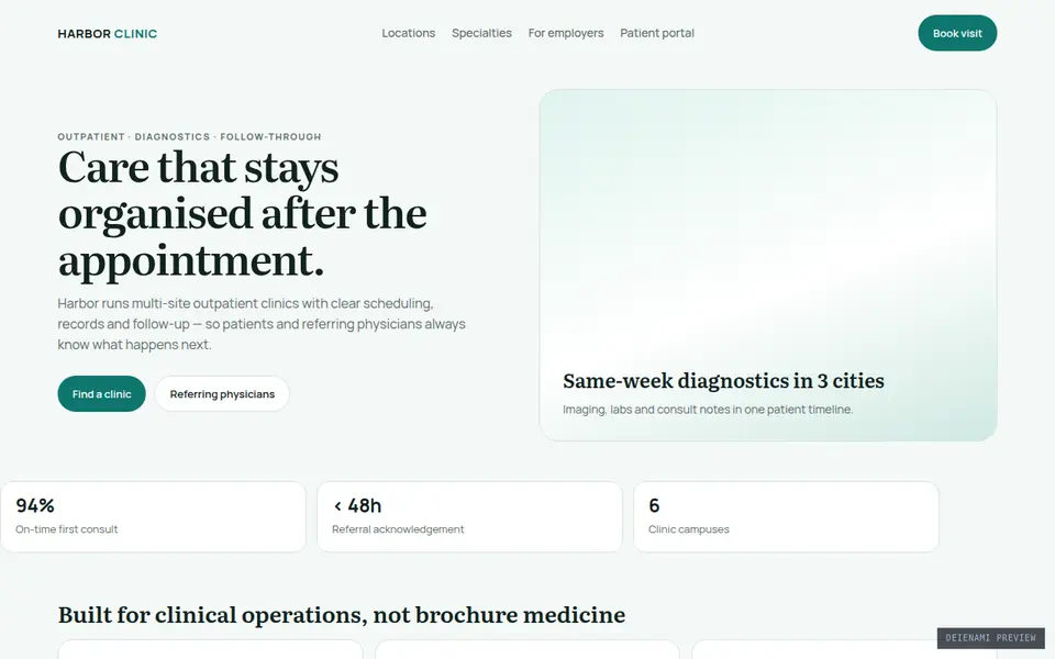 Harbor, a clinic site with a short path to an appointment